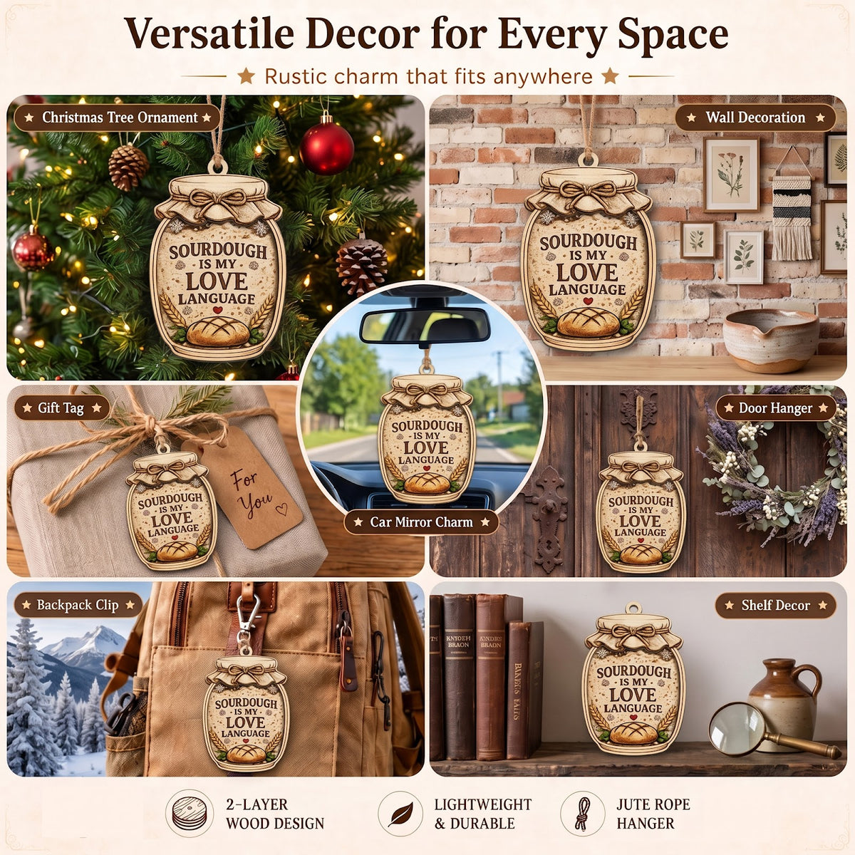 Sourdough Jar Wood Christmas Ornament