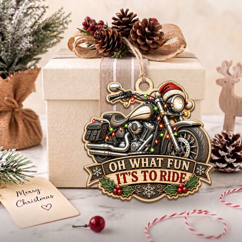 Motorcycle Biker Rider Christmas Ornament, Stocking Stuffer For Biker, Wood Tree Decoration