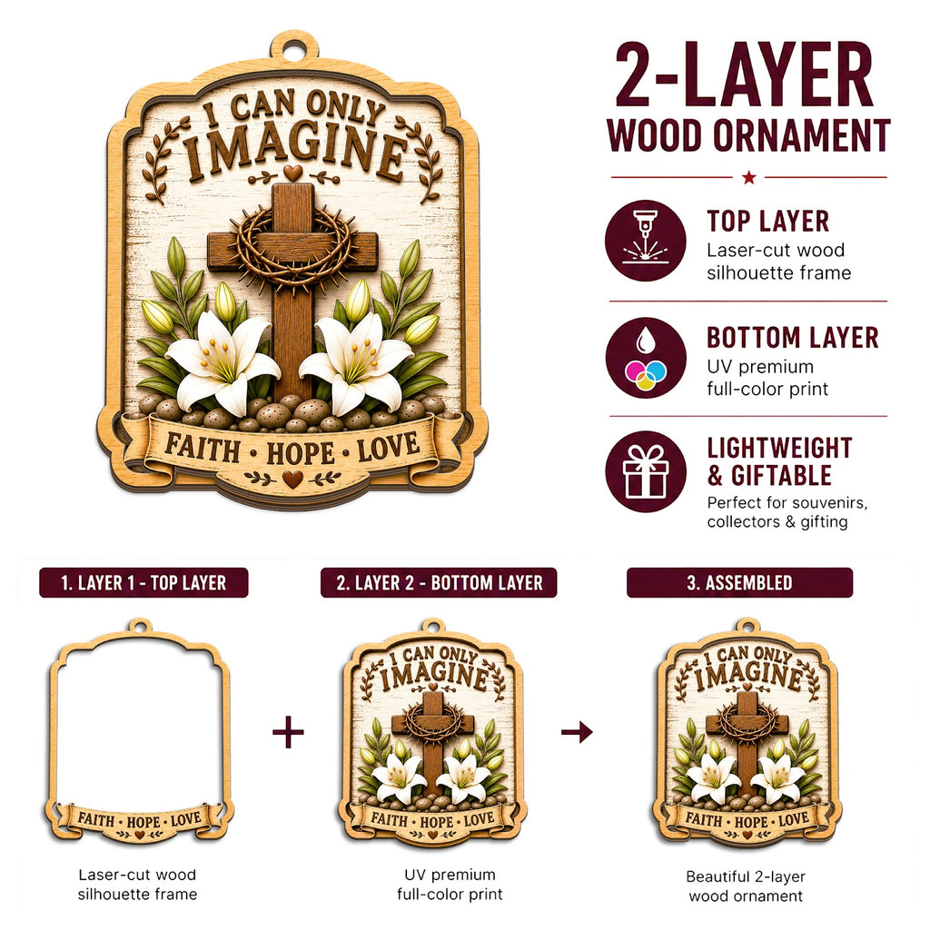 Imagine Christmas Ornament, Inspirational Keepsake, Wood Hanging Tree Decoration