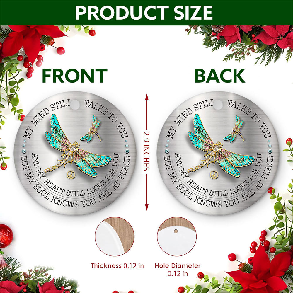Dragonfly Memorial Christmas Ornament, At Peace Remembrance Gift, Ceramic Tree Decoration