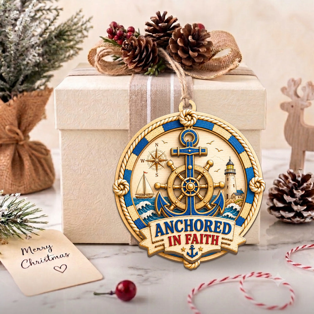 Nautical Anchor Ocean Sailor Christmas Ornament, Stocking Stuffer For Sailor, Wood Ornament