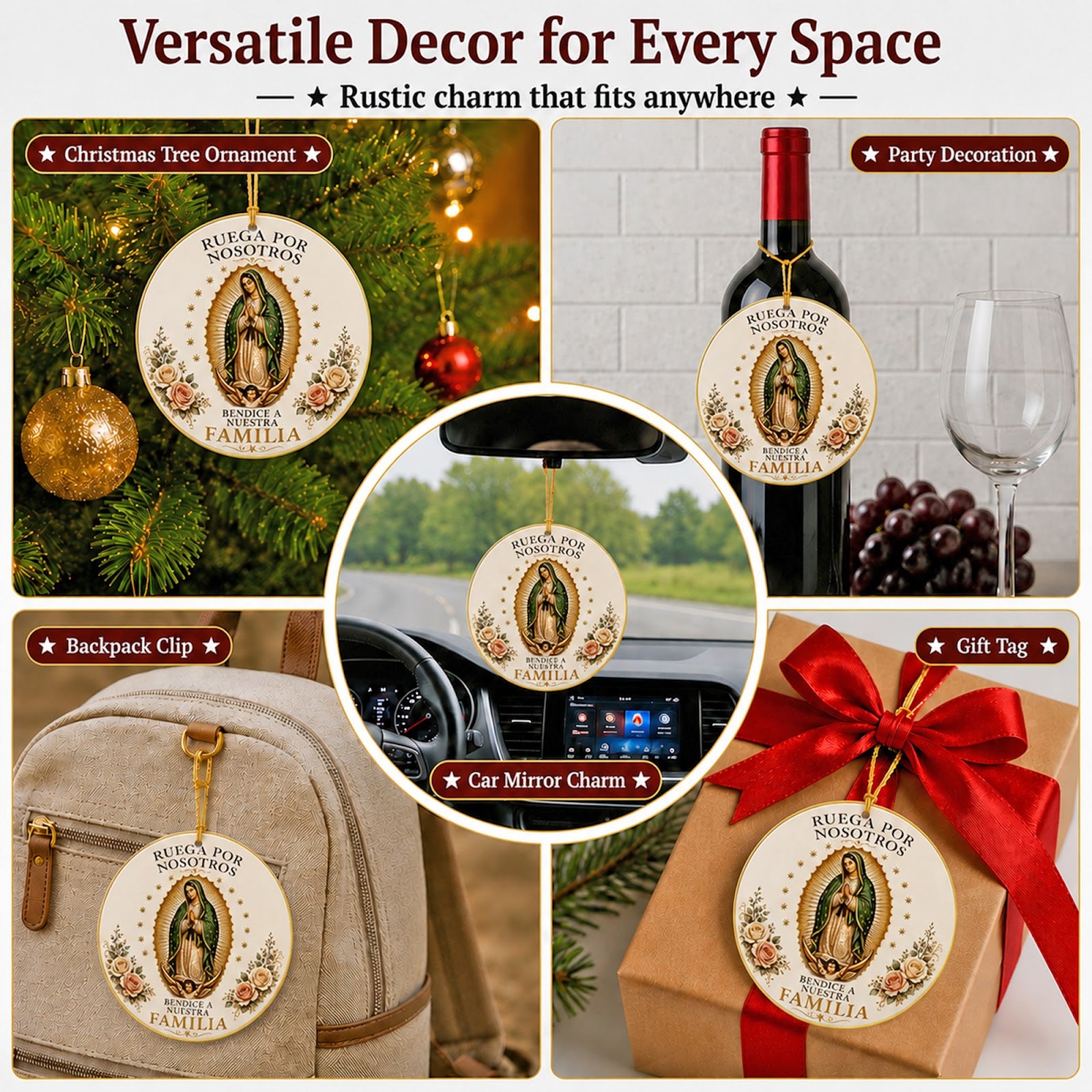 Virgen de Guadalupe Christmas Ornament, Catholic Family Blessing Gift, Ceramic Tree Decoration