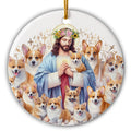 Corgis Gathered in Golden Light With a Flower Crown. Ceramic Keepsake for Corgi Owners and Pet Remembrance.