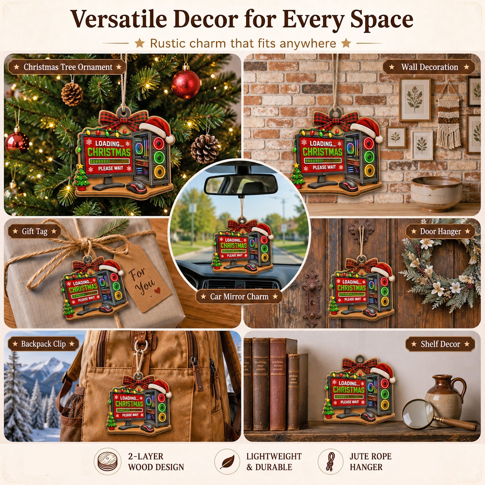 Gamer Wood Christmas Ornament