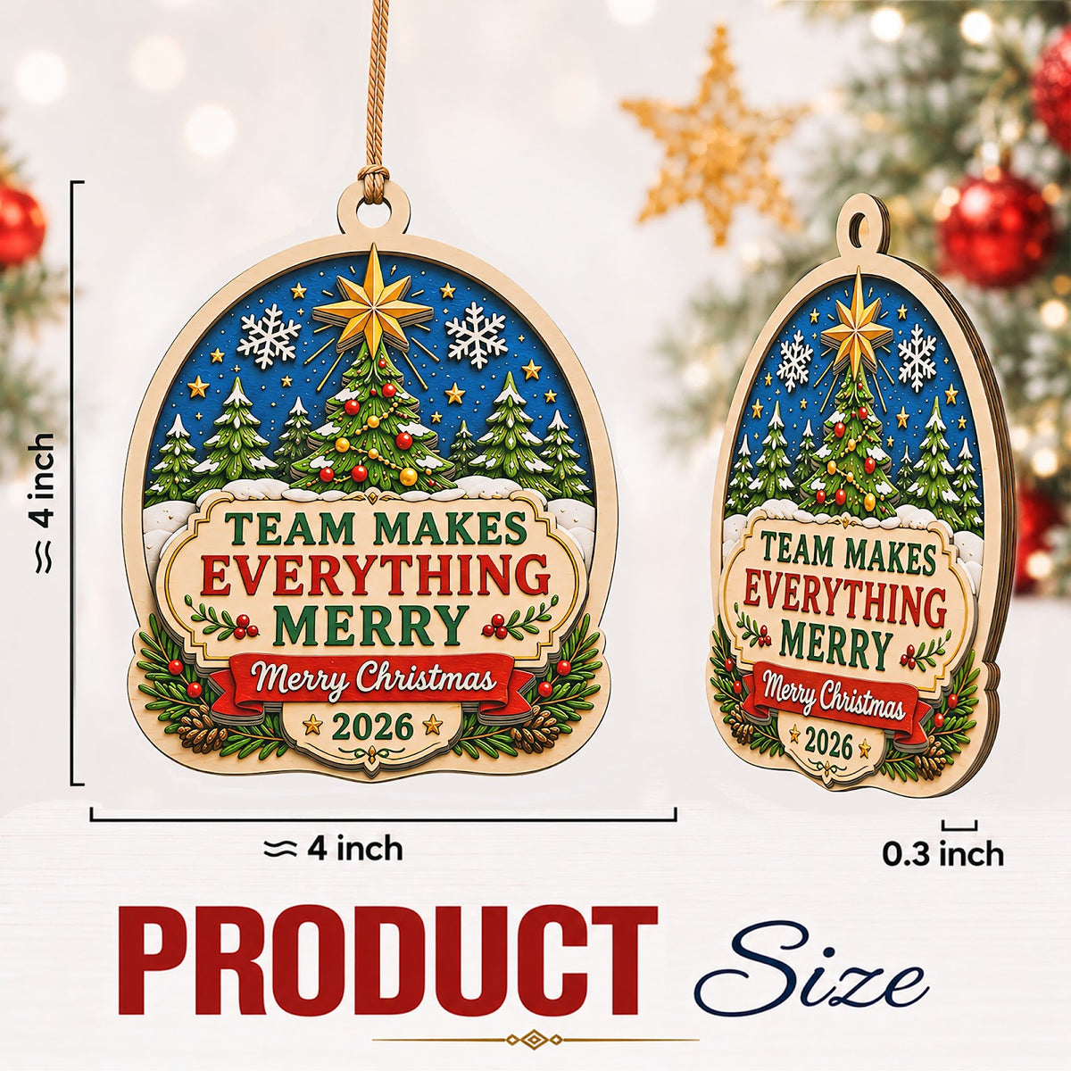 Team Everything Christmas Ornament, Coworker Holiday Gift, Wood Hanging Tree Decoration