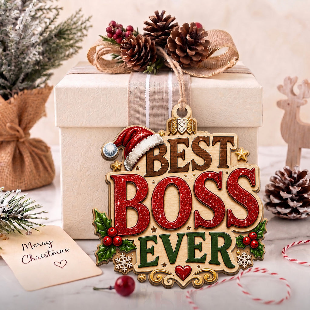 Best Boss Ever Wood Christmas Ornament