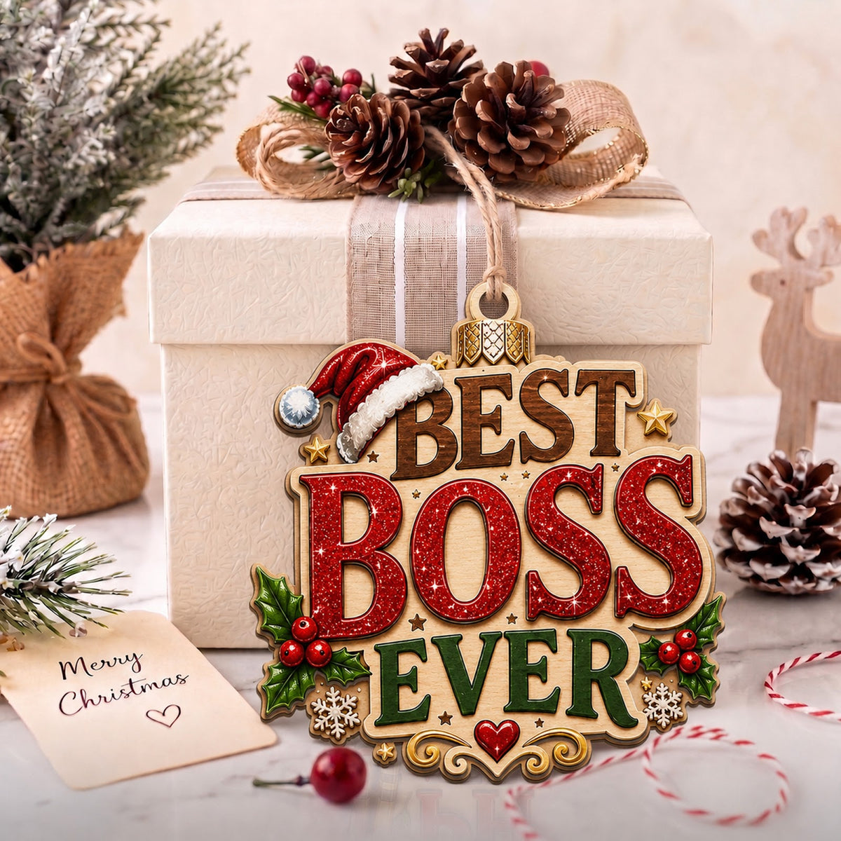 Best Boss Ever Wood Christmas Ornament
