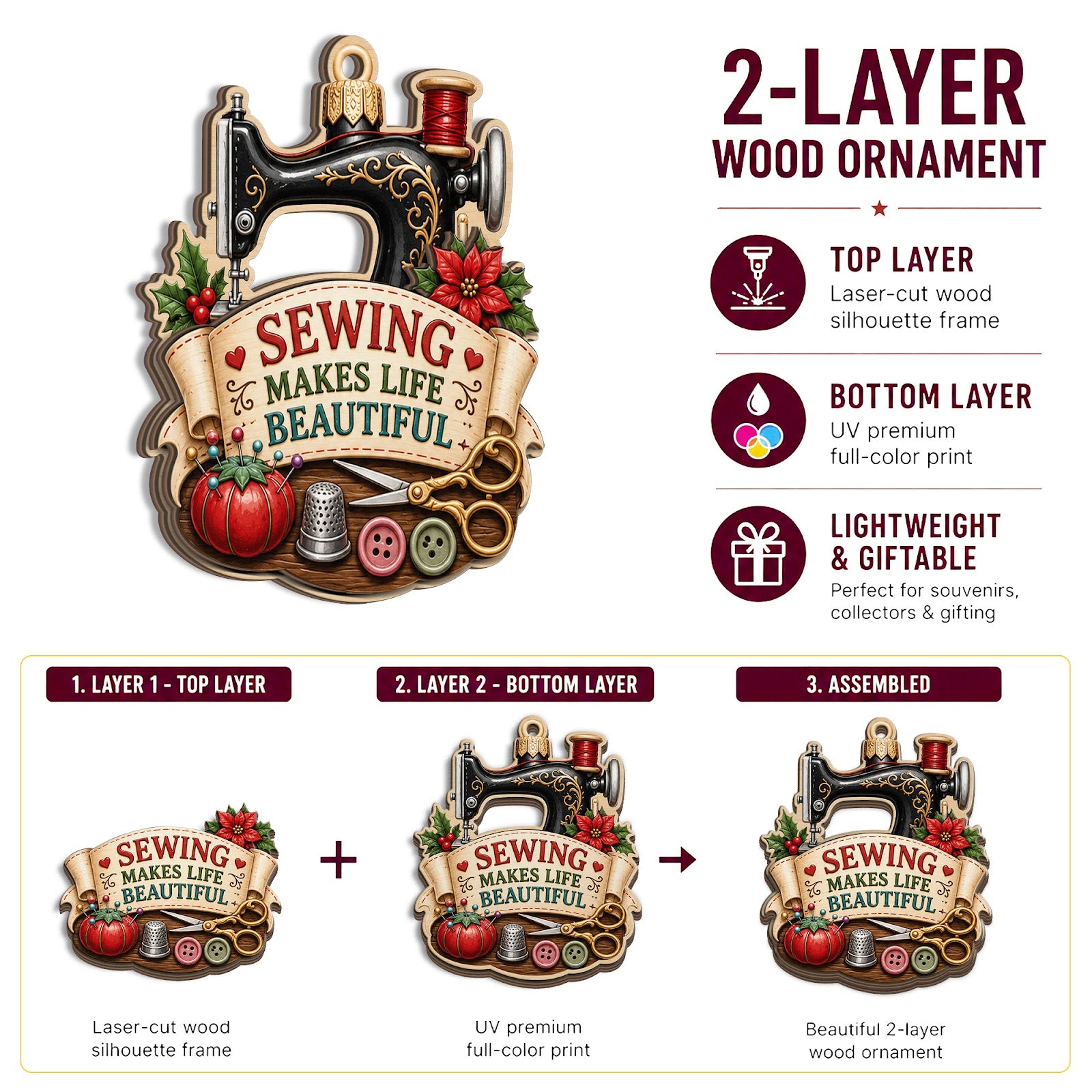 Sewing Wood Christmas Ornament