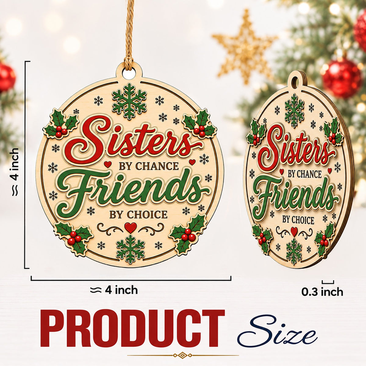 Sister Friend Christmas Ornament, Gift For Sister BFF, Wood Hanging Tree Decoration