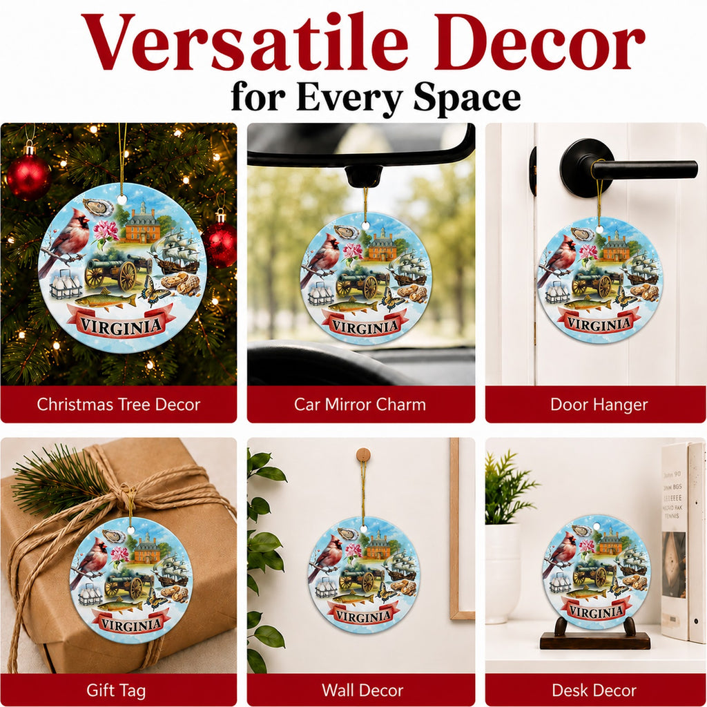 Virginia Christmas Ornament, State Souvenir Keepsake, Ceramic Hanging Tree Decoration