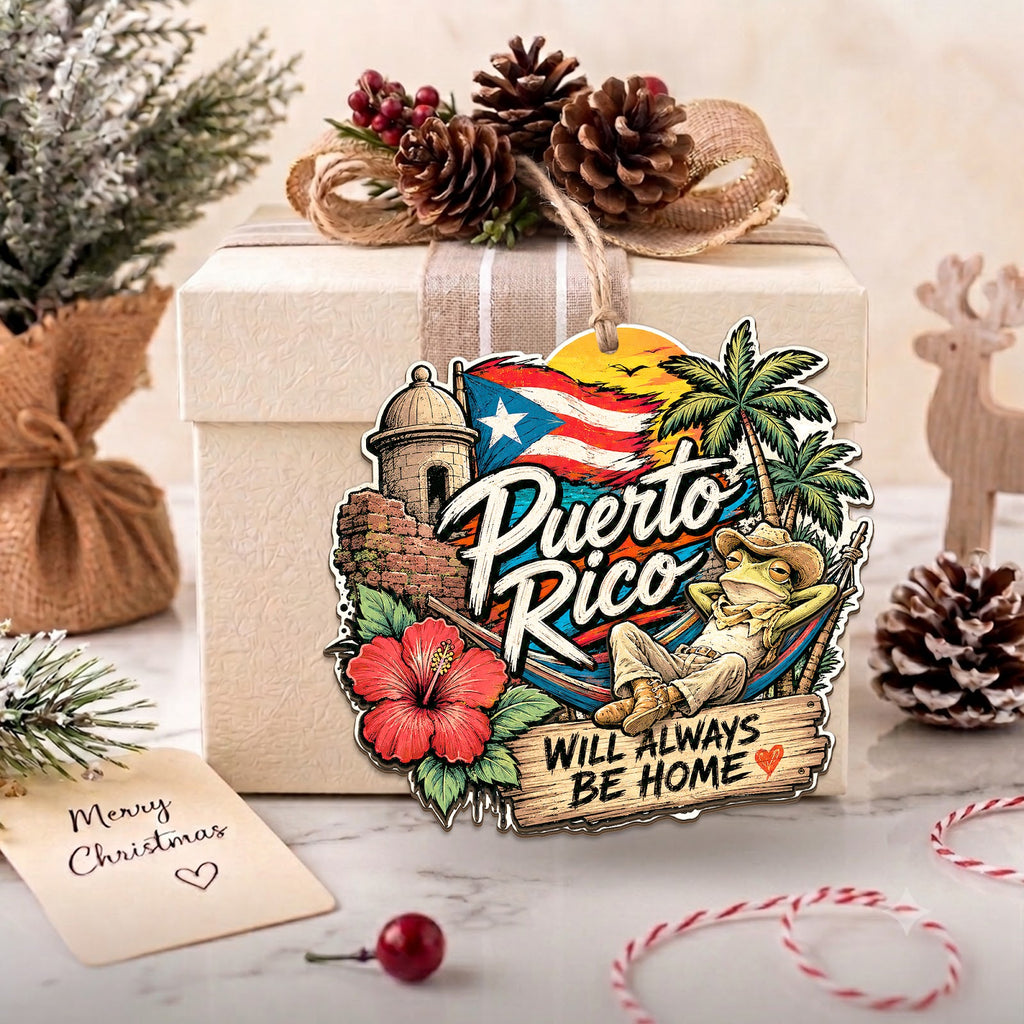 Puerto Rico Christmas Ornament, El Morro San Juan Souvenir Gift, Wood Hanging Tree Decoration