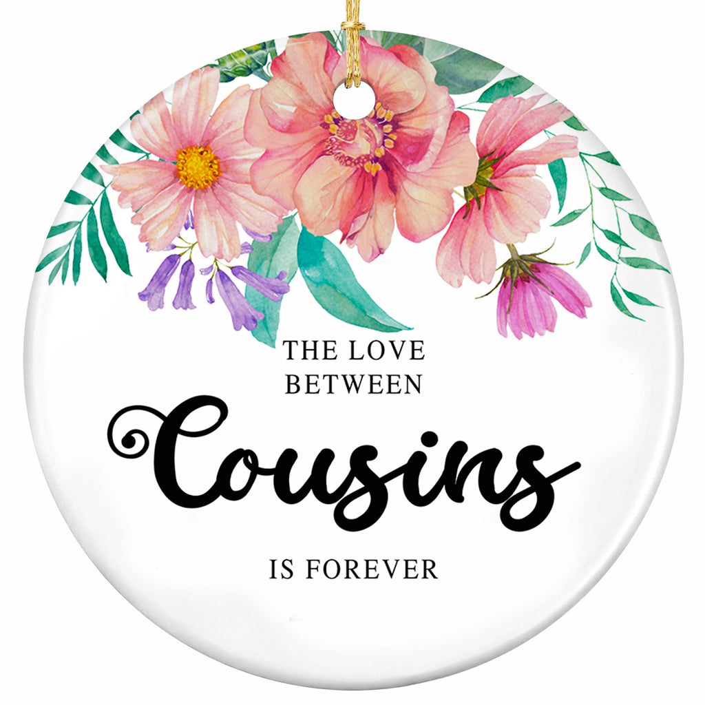 The Love Between Cousins Is Forever. Watercolor Peonies and Bluebells on a Ceramic Keepsake for Family.