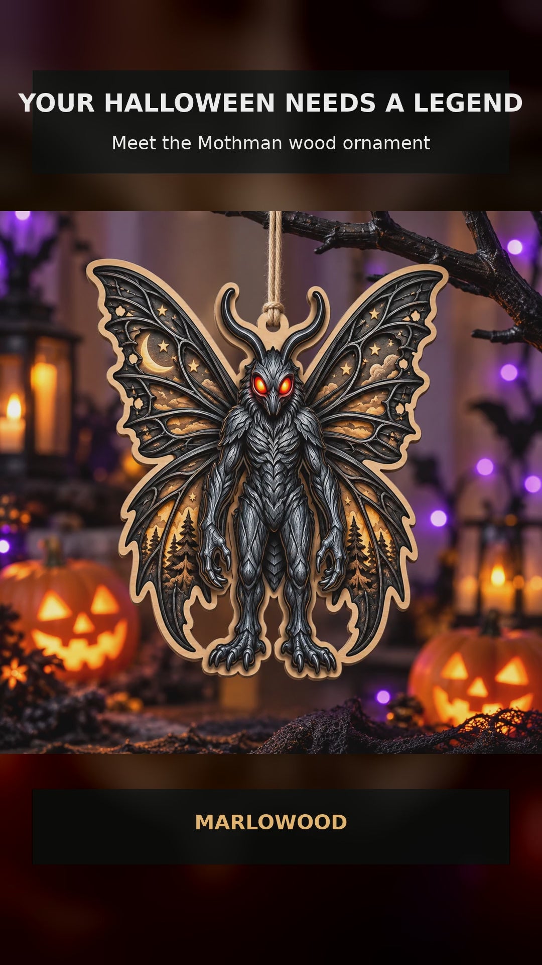 Mothman Christmas Ornament, Stocking Stuffer For Folklore Fan, Wood Hanging Tree Decoration